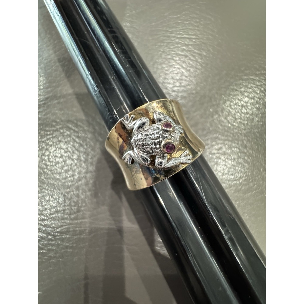 RARE ADORABLE ROSS SIMONS STERLING SILVER Gold Plated CZ FROG RING SZ 10